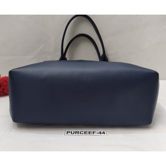 Michael Kors Navy Blue Canvas Leather Trim Double Handle Tote Shoulder Bag - Picture 8 of 16